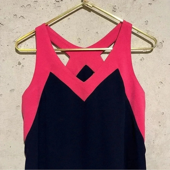 Felicity & Coco Dress Womens Petite Medium Navy Blue Pink Sheath Dress Crepe - Picture 3 of 7